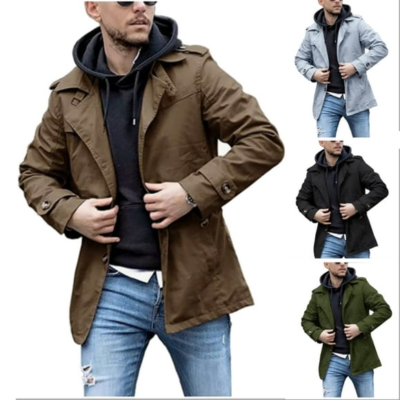 LTTVQM Mens Casual Jacket 2026 Outerwear Canvas Cotton Trench Coat Single Breasted Lightweight Casual Windbreaker Jacket Brown XL