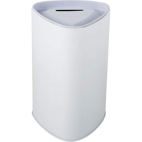 Metal Tin Charity Donation Box Tip Container Coin Collection Box Ticket Box Triangle Shaped 5" H x 3" Diameter with Slot on Removable Cover10 Pack White