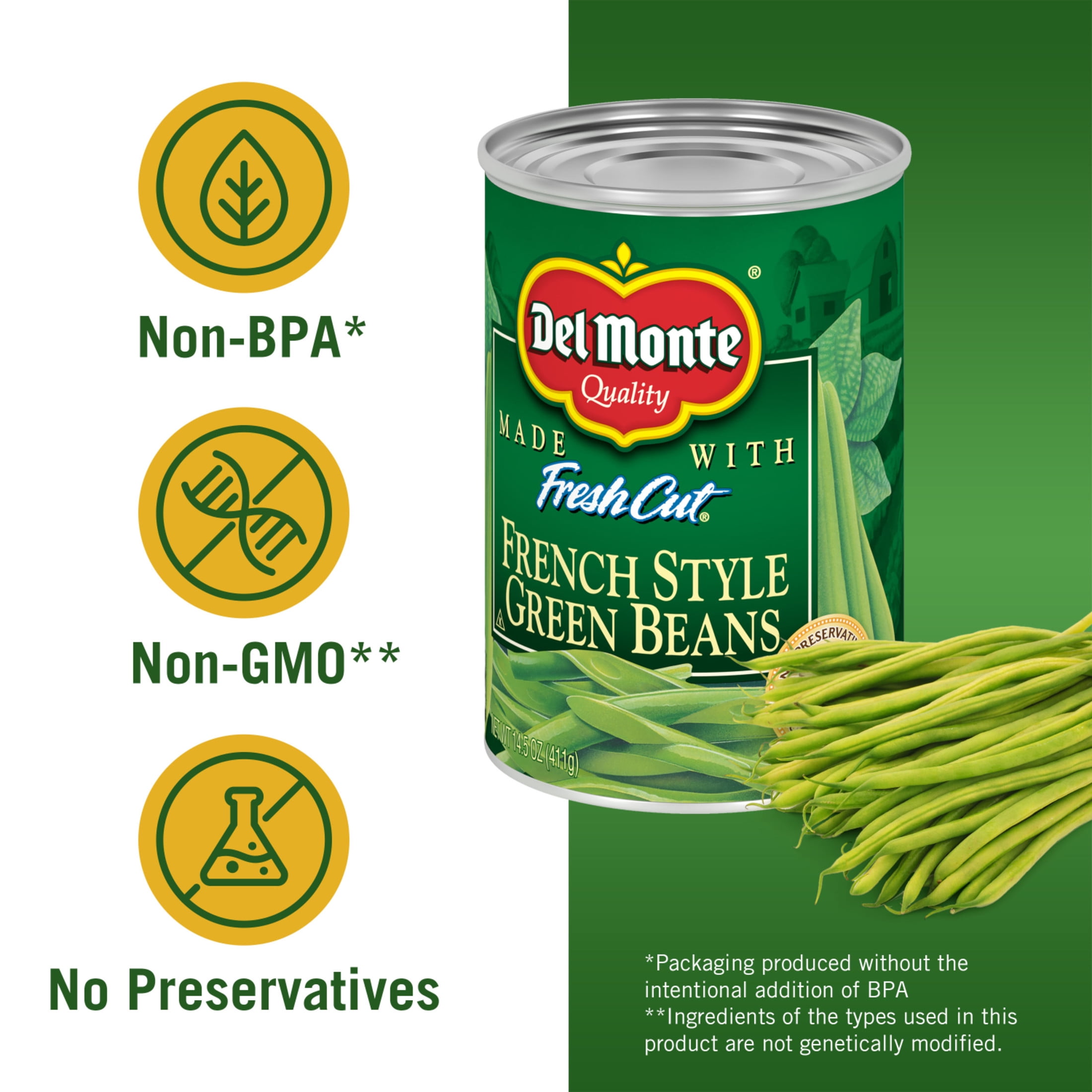 (8 pack) Del Monte French Style Green Beans, Canned Vegetables, 14.5 oz Can
