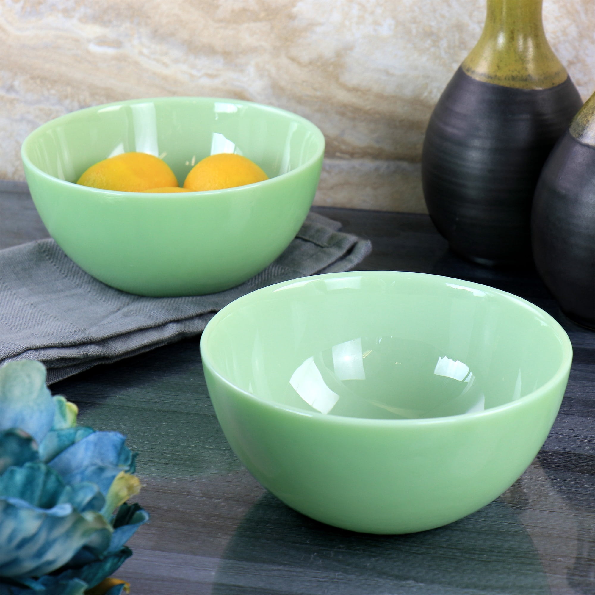 Martha Stewart Everyday Jadeite Glass 2-Piece Bowl Set, 6", Jade Green