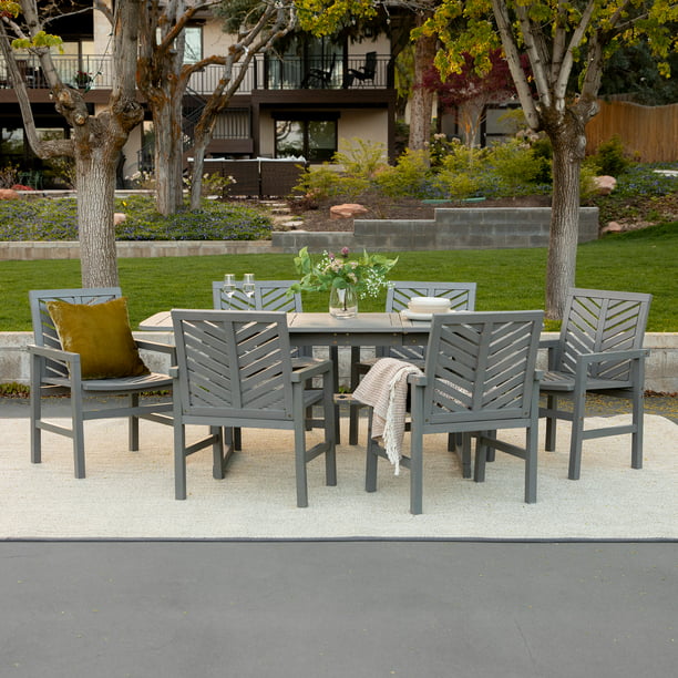 Wood Outdoor Patio Dining Set, Grey Wash Rattan Dining Chairs