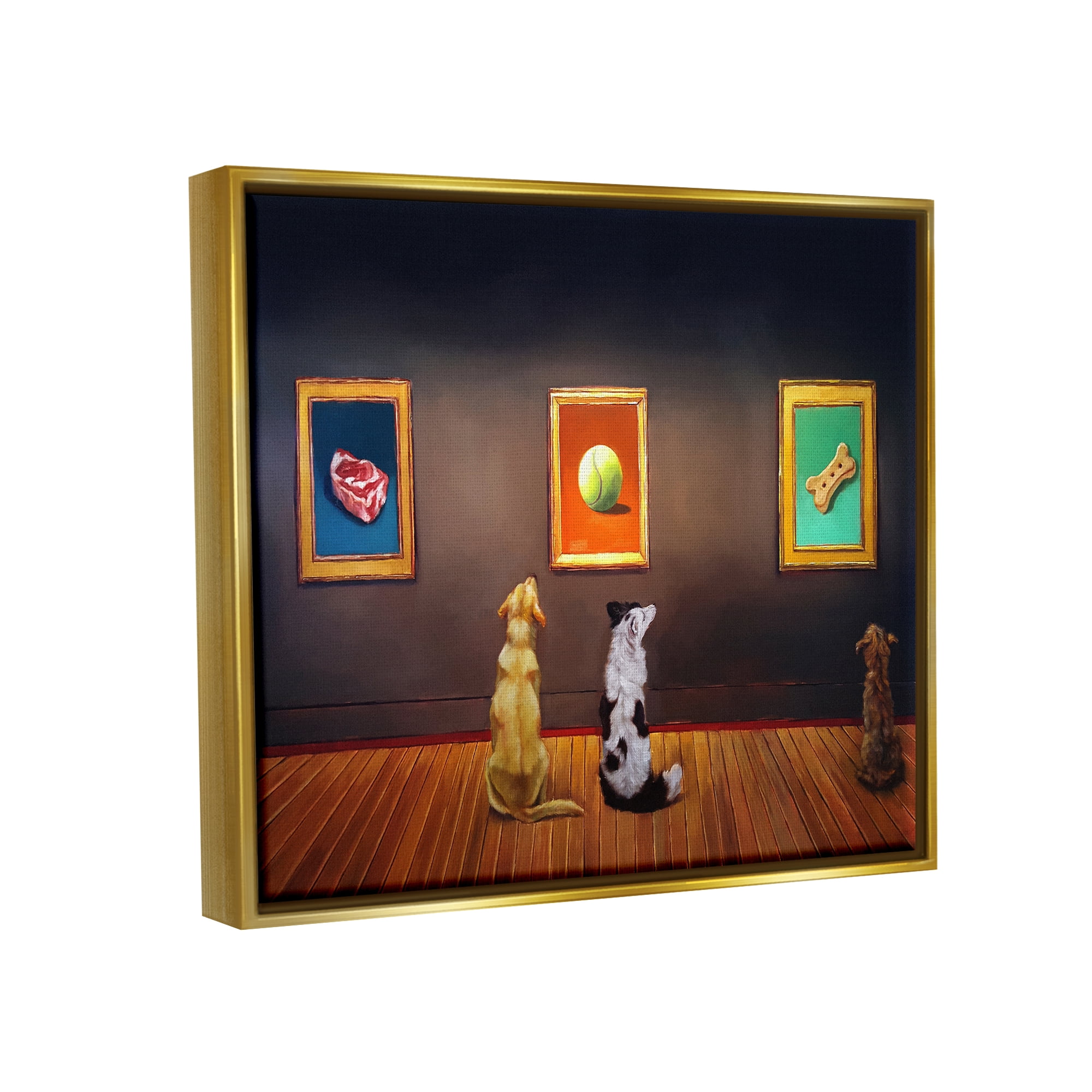 Stupell Funny Dog Museum Gallery Animals Animals & Insects Painting Gold Floater Framed Art Print Wall Art