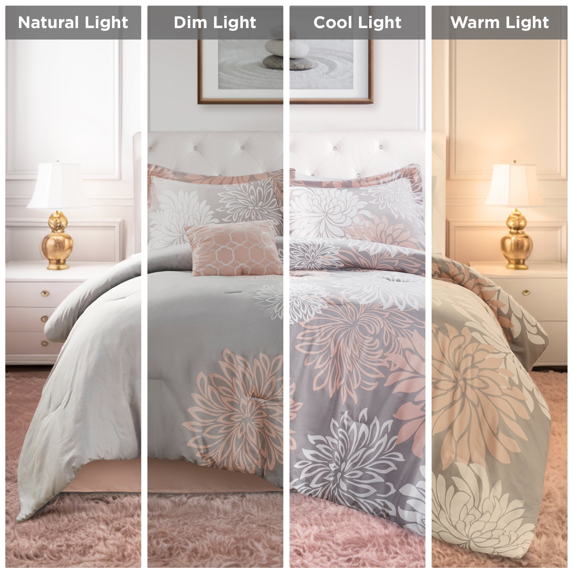 Regency Heights Queen Size Comforter Set, 5-Piece Floral Bedding Set for All Season, Blush Comforter Set Queen with Bed Skirt