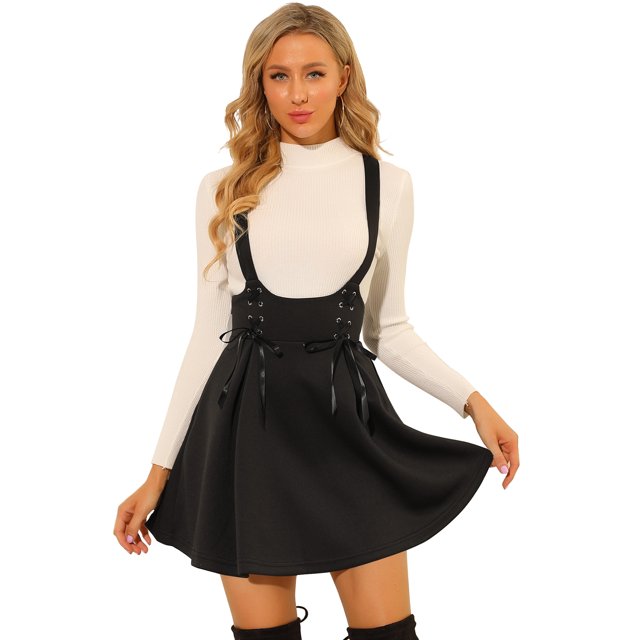 Falda con tirantes Allegra K Cintura Alta Cordones Negro M