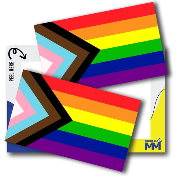 Magnet Me Up Progress Pride Flag Adhesive Decal Sticker, 3x5", 2 Pks - USA Made