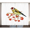 Rowan Curtains 2 Panels Set, Watercolor Painting Style Cute Wild Bird on Branch with Berries Artwork, Window Drapes for Living Room Bedroom, 108W X 90L Inches, Earth Yellow Red Black, by Ambesonne