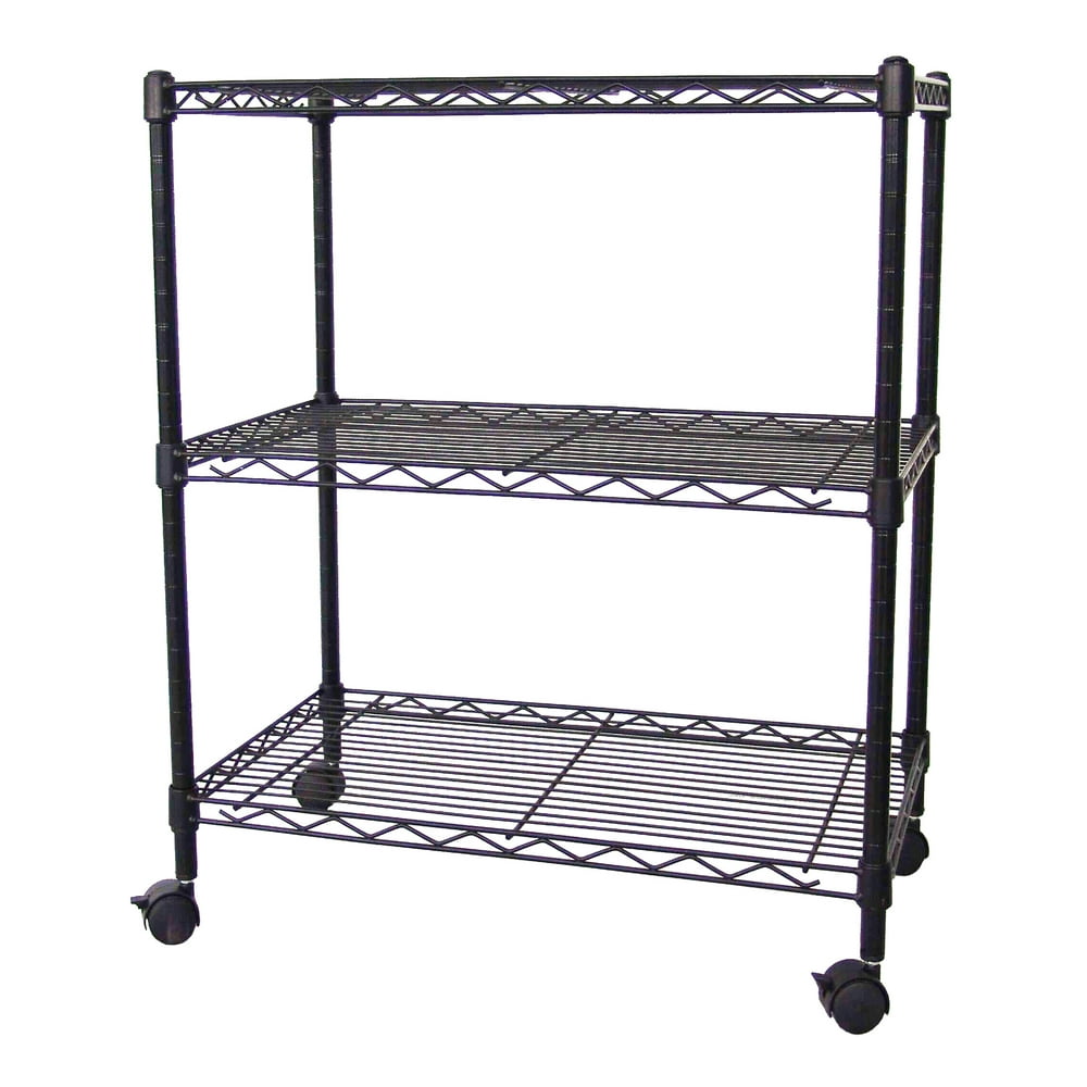 Excel NSF MultiPurpose 3Tier Wire Shelving Unit with Casters, 24 in. x 14 in. x 28 in., Black