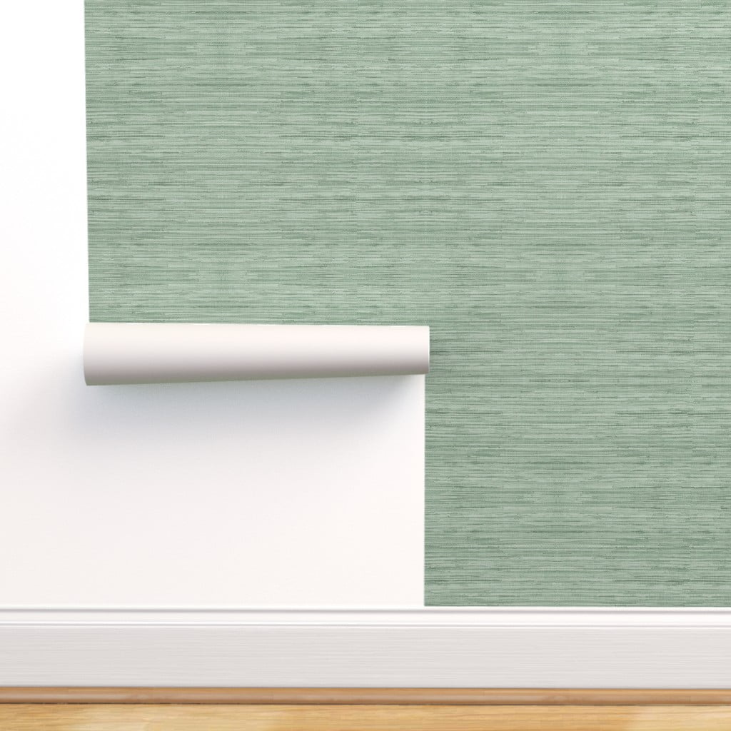 Peel-and-Stick Removable Wallpaper Grasscloth Texture Green 
