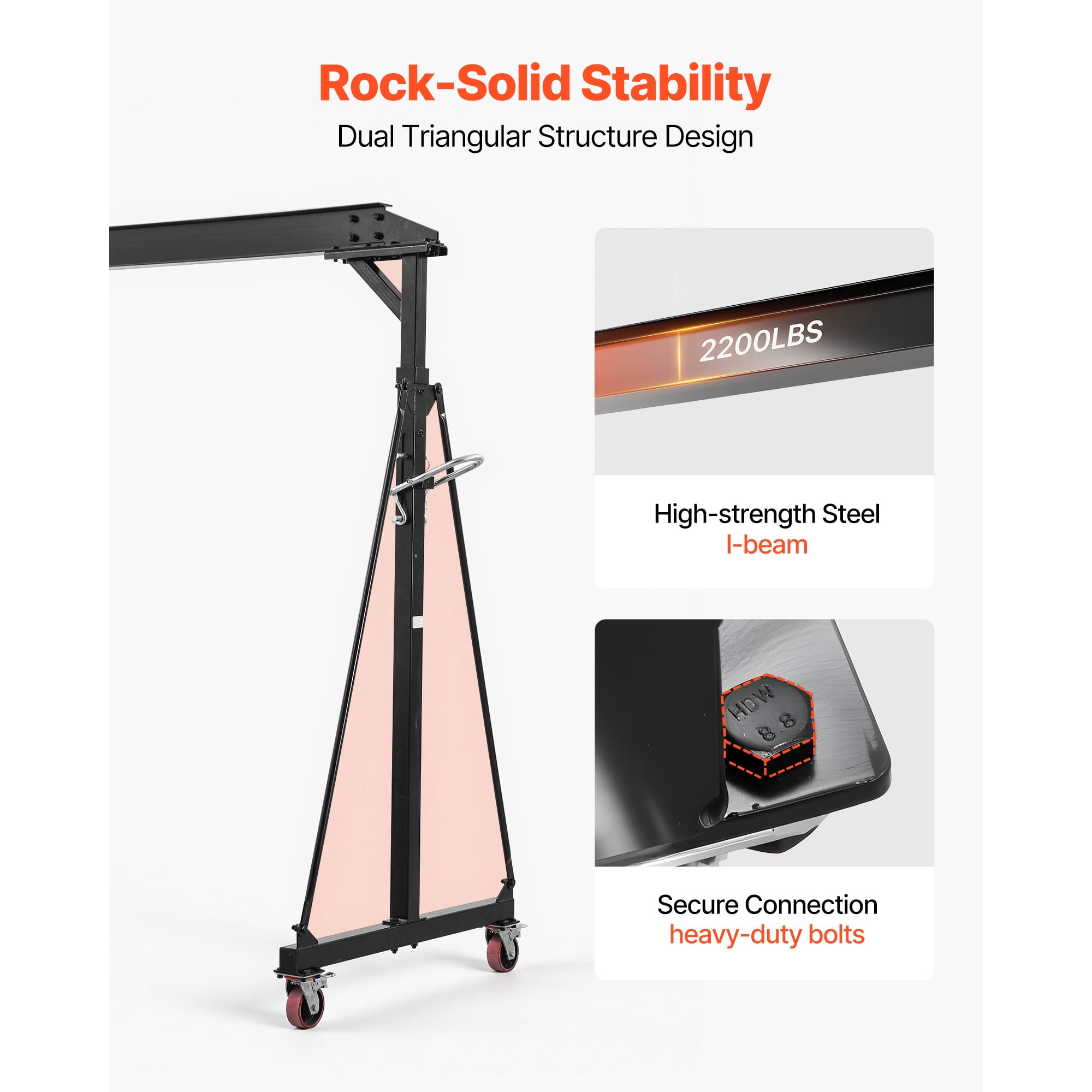 KFFKFF Adjustable Gantry Crane, 2200 lbs Load Capacity, Portable Shop Hoist with Adjustable Height Range of 95.7" to 142.9", Lockable Wheels, Durable Steel Frame for Workshops, Warehouses