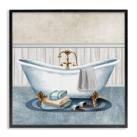 Stupell Industries Cozy Spa Bathtub & Slippers Black Framed Giclee Art, design by Conrad Knutsen