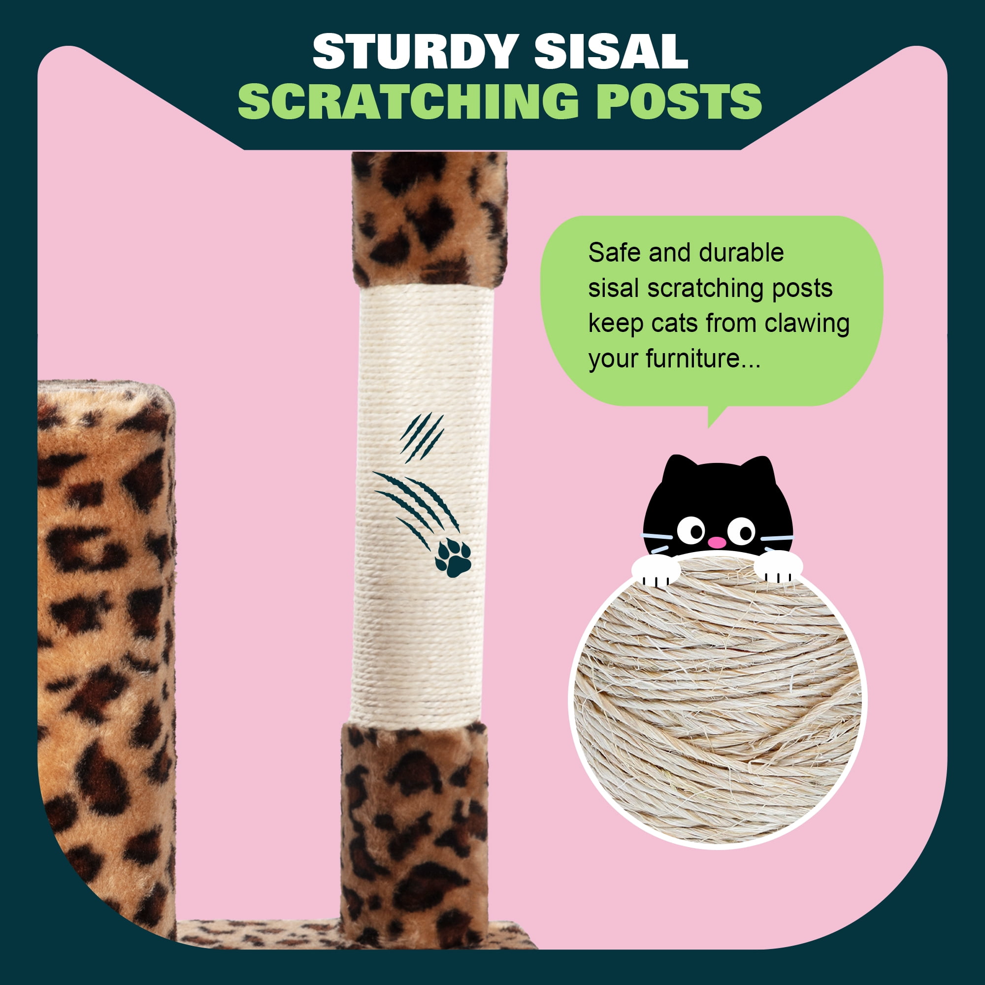 Amolife 64" Large Cat Tree and Tower with Stair, Condo House & Scratching Posts for Indoor Cats, Leopard Print