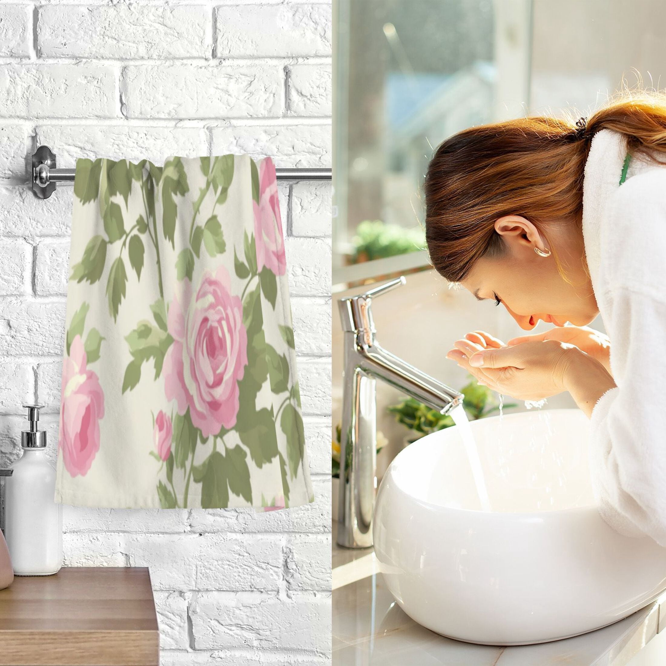 Cotton Towel Two-Piece 16x28 Inch One Sizex2 Face Towel Set Towel Set Cotton Hand Bath Towel Bathroom Beach Pretty Pink Rose