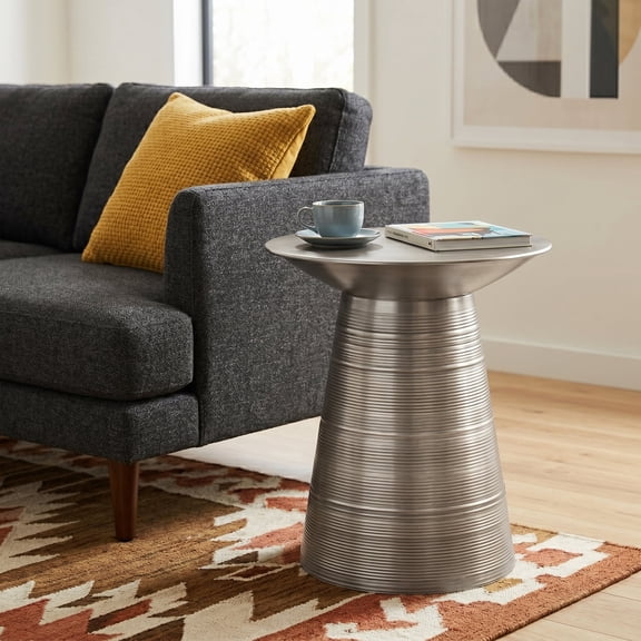 Simpli Home Sheridan 18 inch Wide Industrial Metal Accent Table in Antique Silver, Fully Assembled
