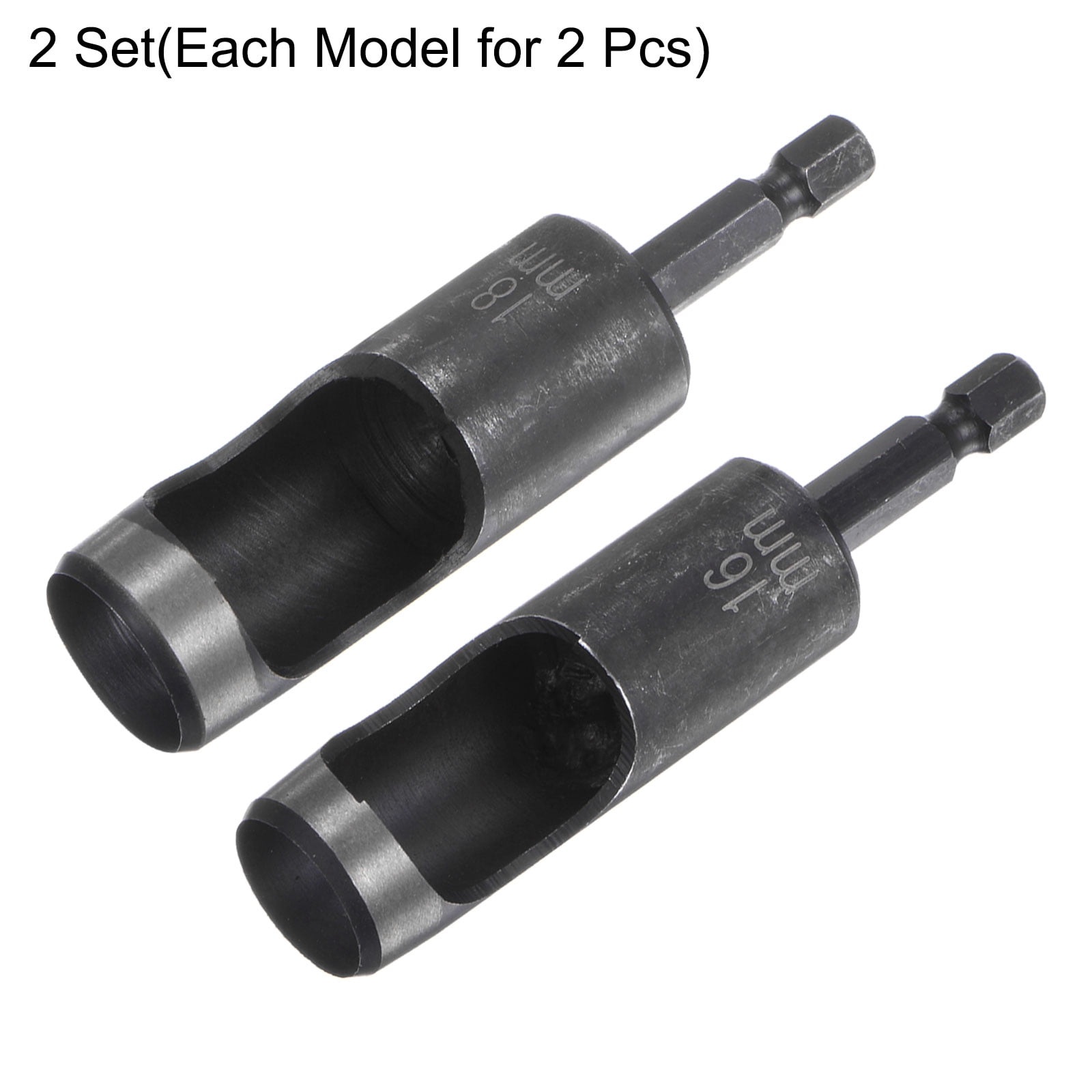 Uxcell 4pack 16mm,18mm Leather Hollow Hole Punch with 1/4" Hex Shank for Drill, Belt Hole Punch Punching Cutter Tool