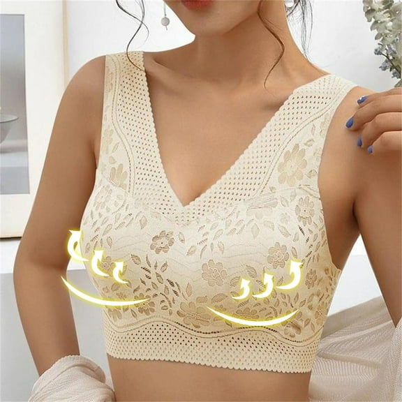 YWDJ Bras for Women Plus Size Pullover Sleep Bras No Wire Comfy Bras Wide Strap Full Coverage Push up Wrap Lounge Bras Padded Plus Size Comfort Bras Comfortable Bras Beige L