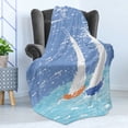 thumbnail image 4 of Nautical Soft Flannel Fleece Throw Blanket, Grunge Style Illustration of 2 Racing Sailboats in a Windy Ocean Water Print, Cozy Plush for Indoor and Outdoor Use, 60" x 80", Pale Blue, by Ambesonne, 4 of 5