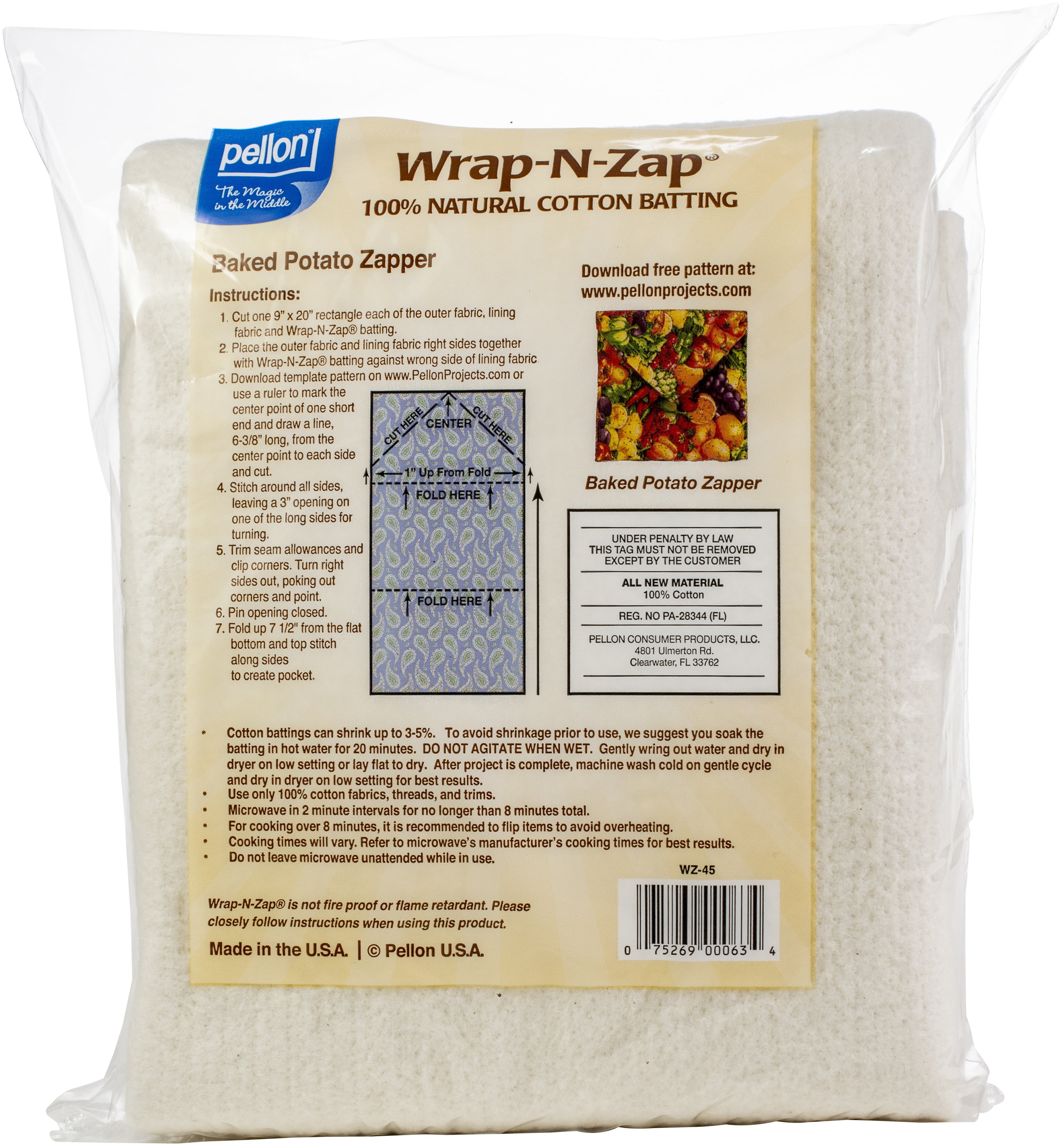 Pellon Wrap-N-Zap 100% Natural Cotton Batting 45"X36"-Multipack Of 2