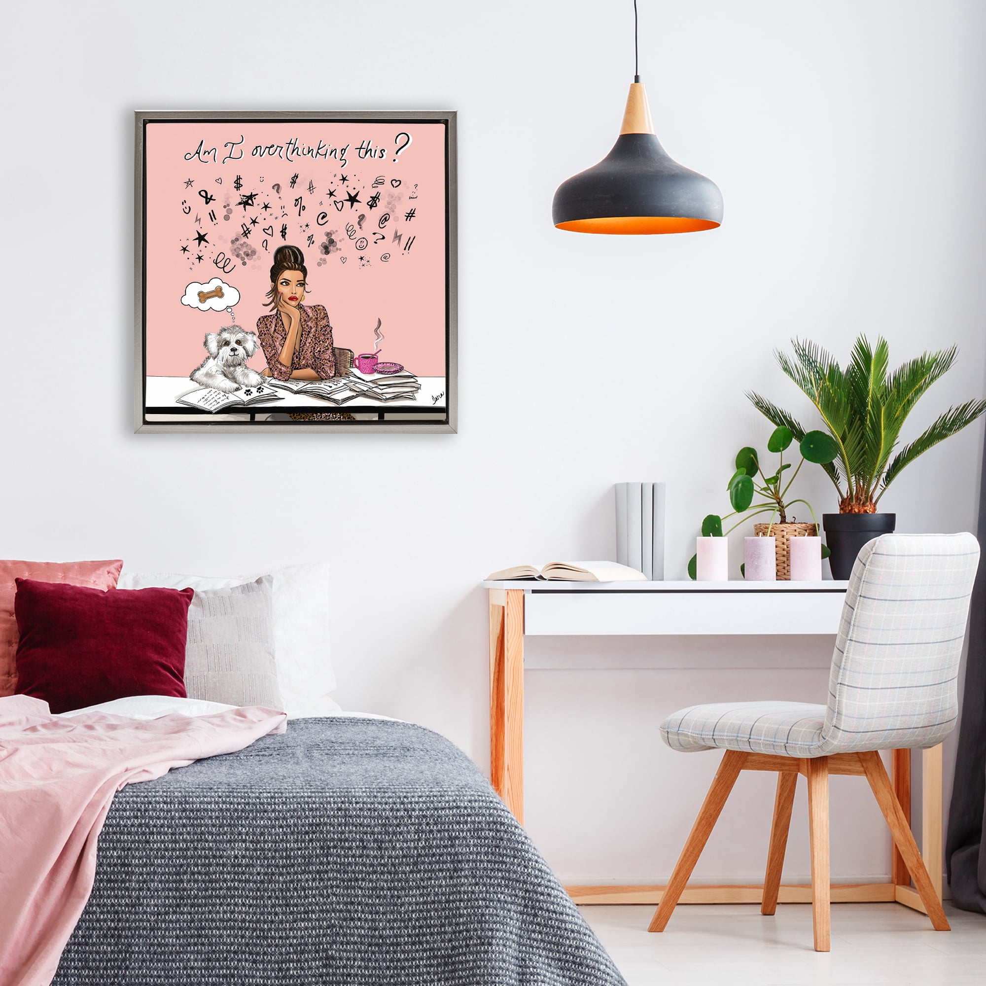 Stupell Industries Overthinking Reflection with Puppy Gray Framed Floater Canvas Wall Art, design by Tara Boone