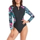thumbnail image 1 of Traje de baño de manga larga con cremallera, traje de snorkel, traje de surf de una pieza, traje de baño para mujer, 1 of 5