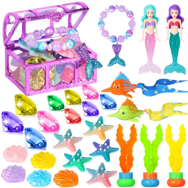 Juguetes para piscina de buceo VGOFUN Mermaid, 31 piezas con tesoro pirata