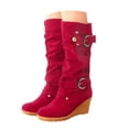 thumbnail image 3 of Siilsaa Women's Knee High Pull On Fall Weather Winter Boots Red,6, 3 of 5