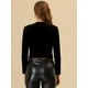 thumbnail image 4 of Chaqueta de terciopelo con solapa cruzada y manga larga para mujer Negro S, 4 of 5