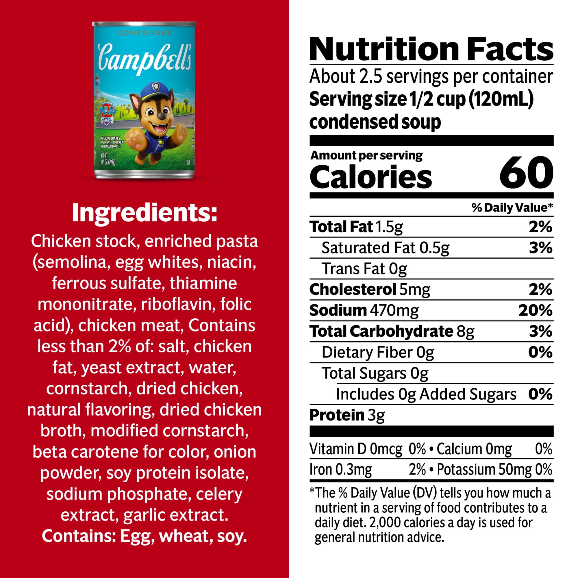 (4 pack) Campbell’s Condensed Kids Soup, Paw Patrol Awesome Shapes Pasta, 10.5 oz