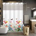 thumbnail image 5 of Spring Farmhouse No Hooks Shower Curtain with Snap-in Liner Floral Nature Colorful Wildflower Butterfly Shower Curtains for Bathroom, Waterproof, Easy Install, Washable 72"x84", 5 of 9