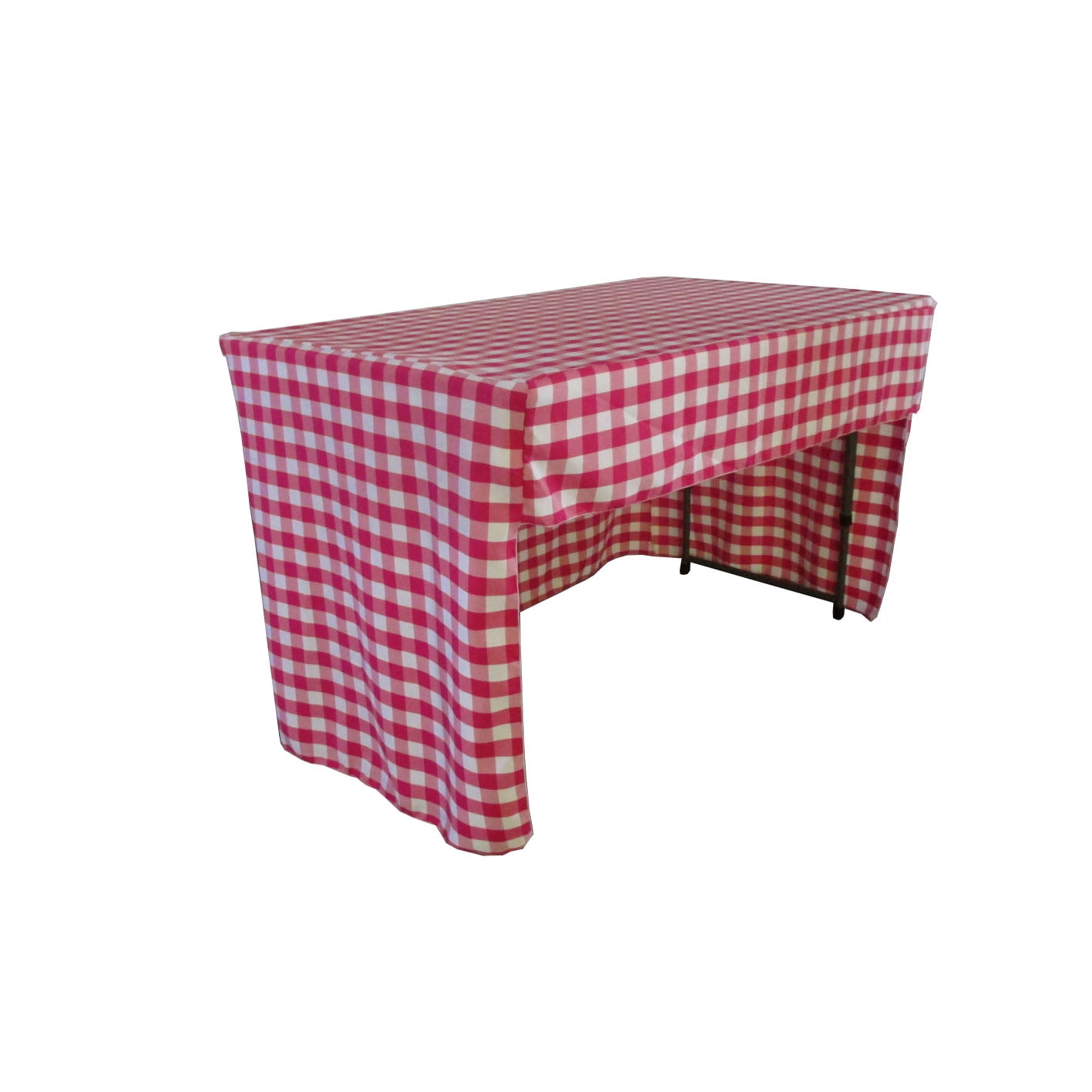 LA Linen Open Back Fitted Checkered Classroom Tablecloth 96 by 30 by 30Inch, Fuchsia/White