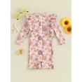 thumbnail image 5 of FEORJGP Toddler Baby Girl Swimsuits Infant Summer Swimwear Long Sleeves Jumpsuit Crew Neck Bodysuit Floral Print Ruffles Romper Kids Girls Bathing Suits Beachwear, 5 of 9
