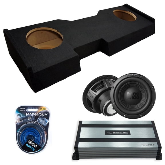 Harmony Audio Alpine fits 14-18 Chevy Silverado Crew W10S4 Dual 10" Subwoofer 500W Sealed Sub Box | HA-A800.1 Amplifier, 4GA Amp Kit
