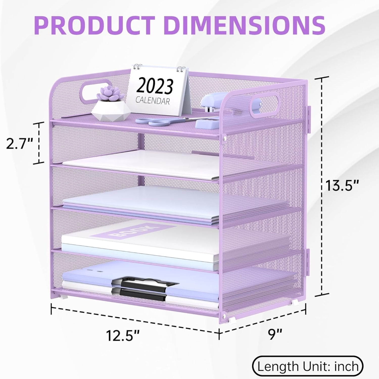 INTIGE 5-Tier Metal Desk Organizer with Handle, File Organizer, Purple, 1 Piece