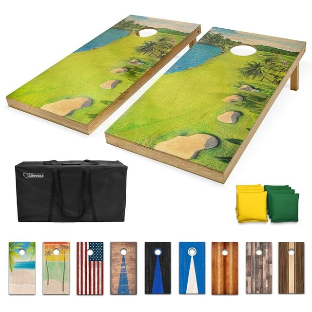 GoSports Juego Cornhole de Madera Premium de Tamaño Reglamentario de 4'x2' - Diseño Temático de Golf