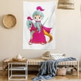 thumbnail image 2 of Pony Tapestry, Cartoon Illustration of Knight Child on a Big Eyed Horse with Clothes, Wall Hanging for Bedroom Living Room Dorm Decor, 40W X 60L Inches, White Magenta and Pale Teal, by Ambesonne, 2 of 5