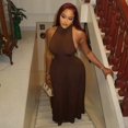 thumbnail image 3 of Women's O-Neck Sleeveless Backless Waistband A-Line Long Dress, Solid Color, 3 of 17