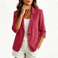 thumbnail image 5 of Hurxie Summer Women’s Linen Blazer Jacket - Lightweight Breathable 3/4 Stretchy Ruched Sleeve Casual Work with Pocket Red,M, 5 of 7