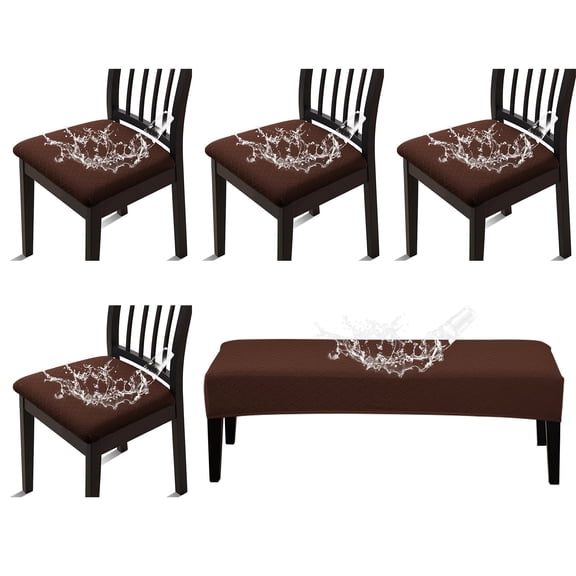Waterproof Seat Covers for Dining Room Chairs Set of with Stretch Bench Slipcover Jacquard Chair Covers Removable Washable Kitchen Chair Seat Cushion Protector 5pcs