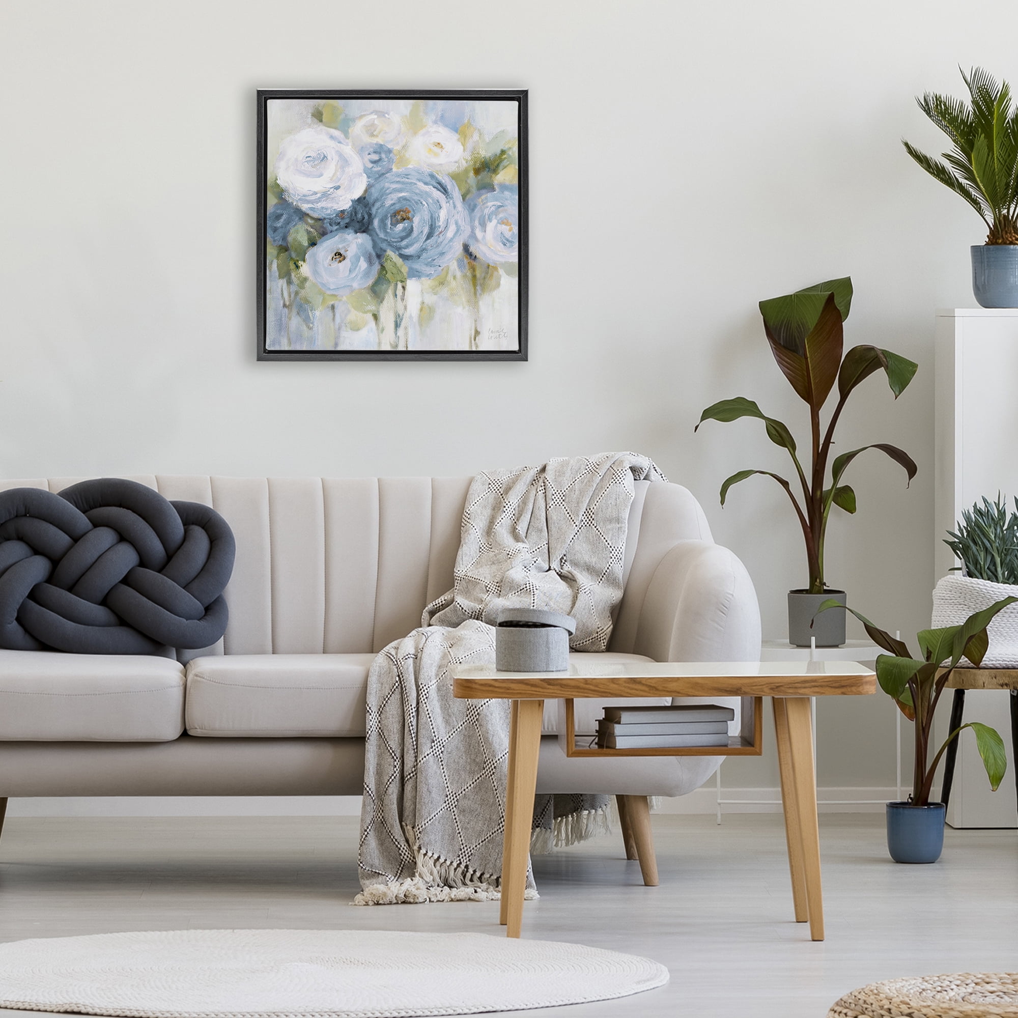 Stupell Industries Softly Blooming In Blues Black Framed Floater Canvas Wall Art, design by Lanie Loreth
