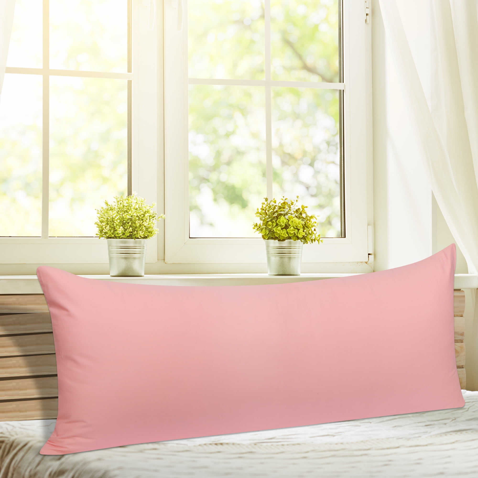 Unique Bargains Egyptian Cotton Zippered Body Pillow Case Cover Pink 20