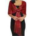 thumbnail image 2 of Ljudmp Sparkling Metallic Tassel Shawls Wraps For Women Buckle Front Cloak Casual Shawl Wraps Scarf Cardigan Cape Coverup Shoulder Warmer for Evening Party/Wedding/Formal Dresses Wine, 2 of 4