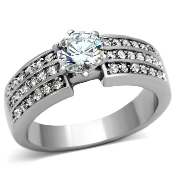 Luxe Jewelry Designs Women's Stainless Steel Engagement Ring with CZ - Size 8