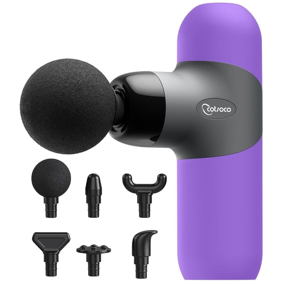 Pistola de Masaje Mini Percussion Purple de Silicona con 6 Cabezas y 4 Velocidades, Ideal para Perso