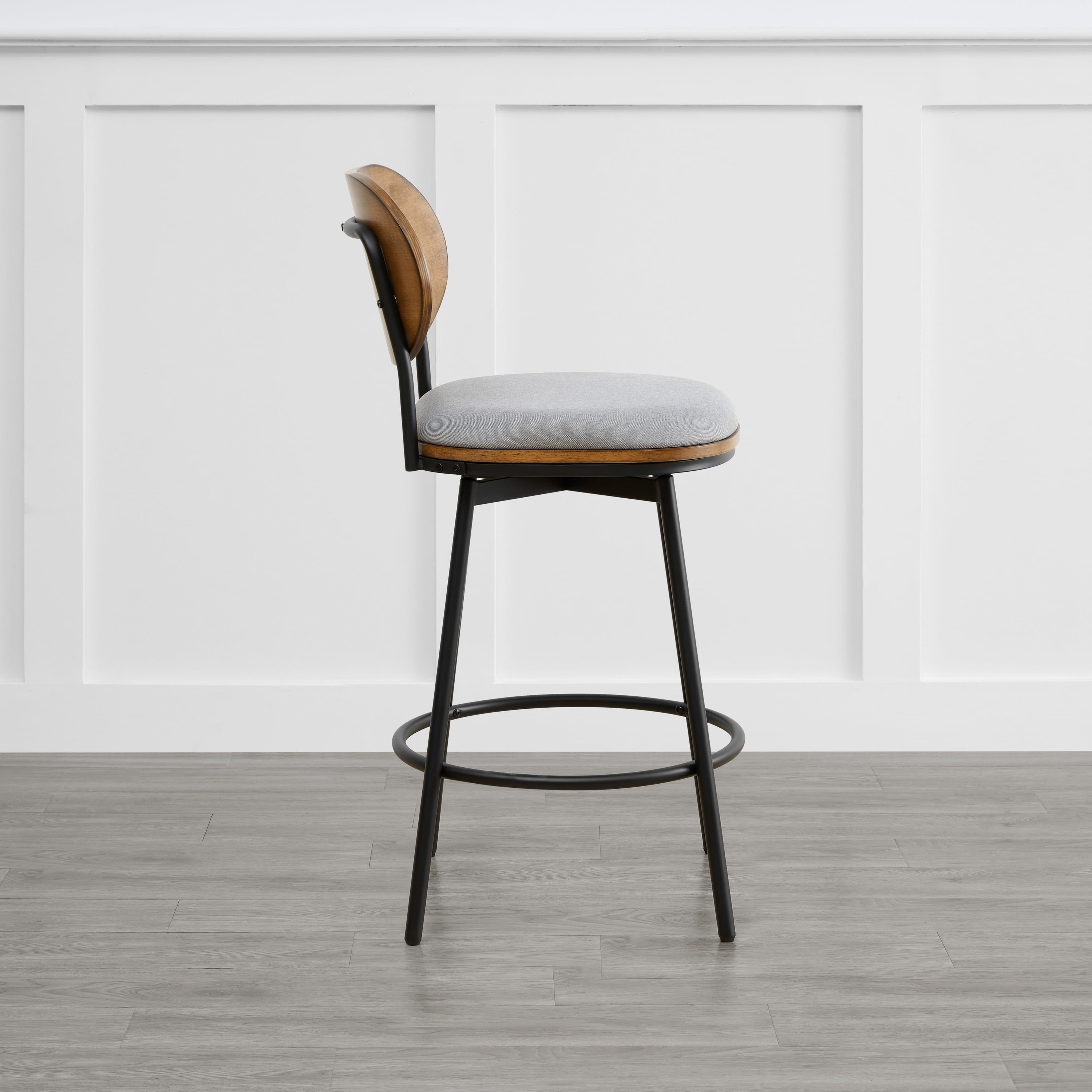 Spruce & Spring Counter Height Swivel Bar Stool with Wood Back and Metal Legs Set of 2, Light Grey