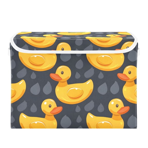 Cute Rubber Yellow Ducks Foldable Storage Bin with Lid and Handle Collapsible Storage Box 16.5 x 12.6 x 11.8 inches