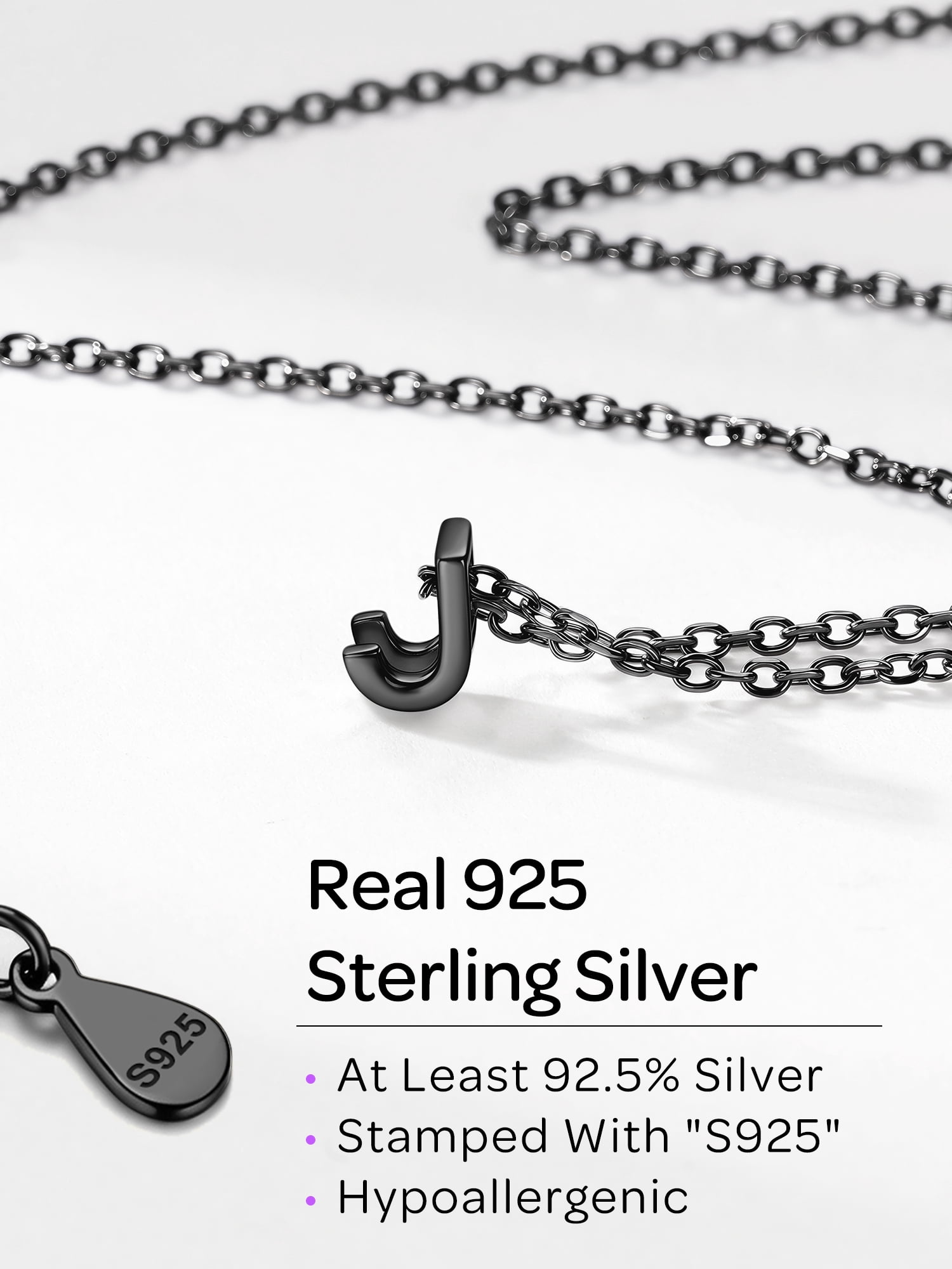 ChicSilver Black Initial A-Z Letter Pendant Necklaces for Women Dainty Personalized 925 Sterling Silver Name Jewelry Birthday Christmas Graduation Valentine's Day Gifts for Mom Wife Lover