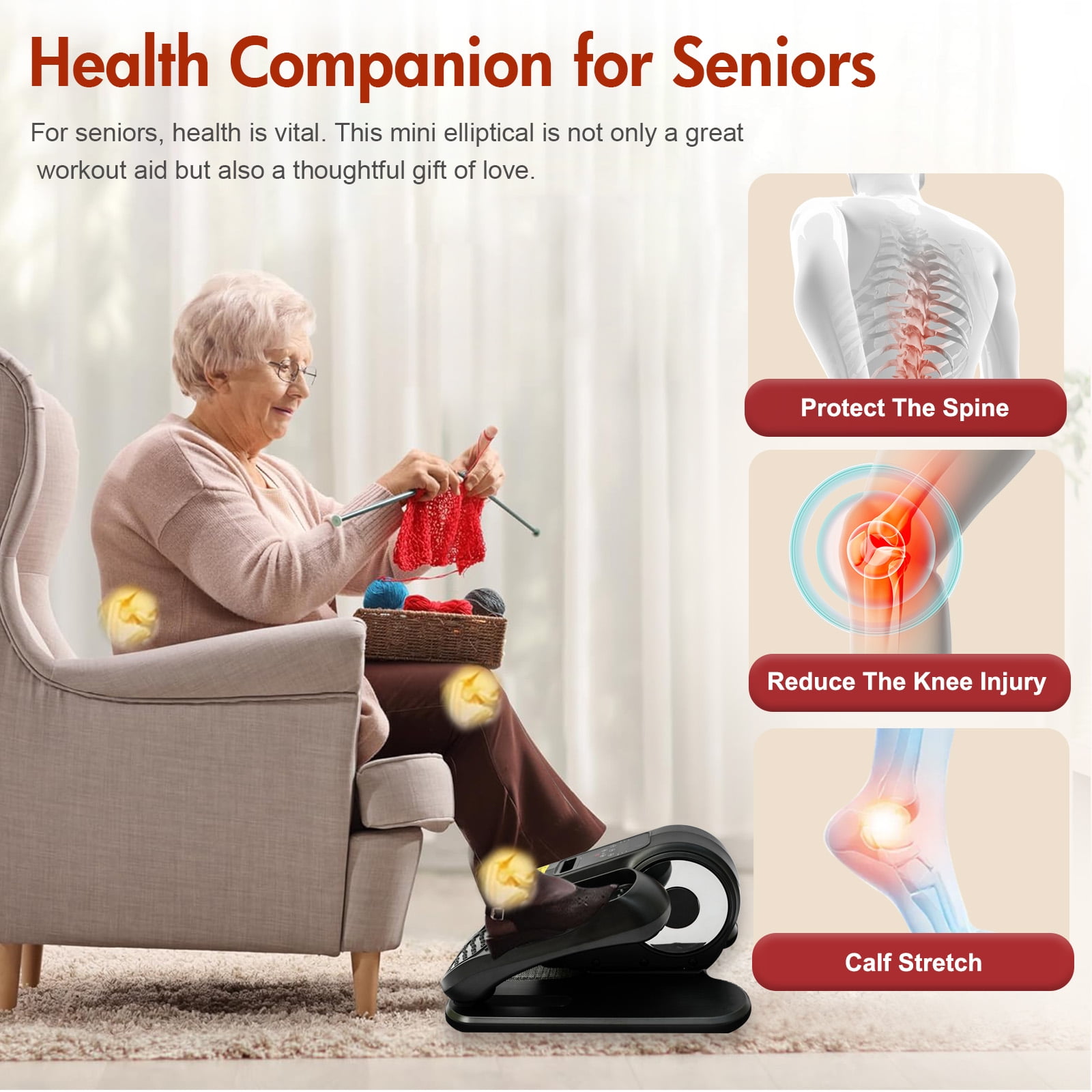 RICAN Under Desk Elliptical Machine, Elipsefit Leg Exerciser While Sitting for Seniors Adults