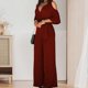 thumbnail image 3 of 2025 Women Summer Jumpsuit Off Shoulder Hollow Out Half Sleeves Deep V Neck High Waist Dress-up Wide Leg Deep Crotch OL Style Summer Jumpsuit Women Cl, 3 of 5