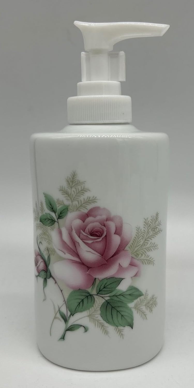 Soap Dispenser - White Porcelain Decorated (Roses)