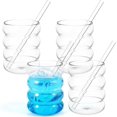 4Pcs Bubble Drinking Glasses With 4Pcs Straws 10Oz Ribbed Drinking