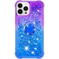 thumbnail image 2 of for Apple iPhone 15 Pro Clear Case for Girls Women, Liquid Glitter Sparkle Bling Cute Case with Kickstand Gradient Quicksand Cover for iPhone 15 Pro JB Purple Navy, 2 of 7